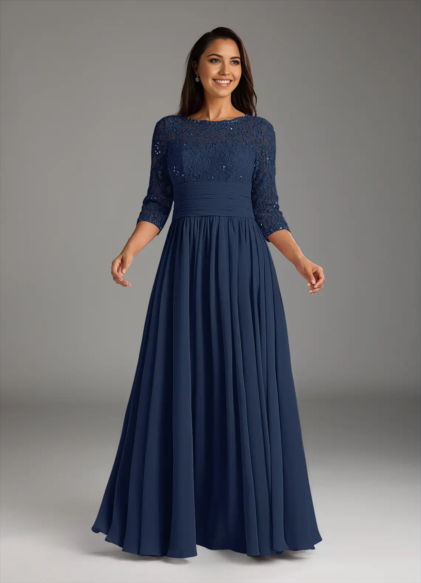 A-Line Lace Chiffon Dark Navy formal dresses evening dress Mother of t