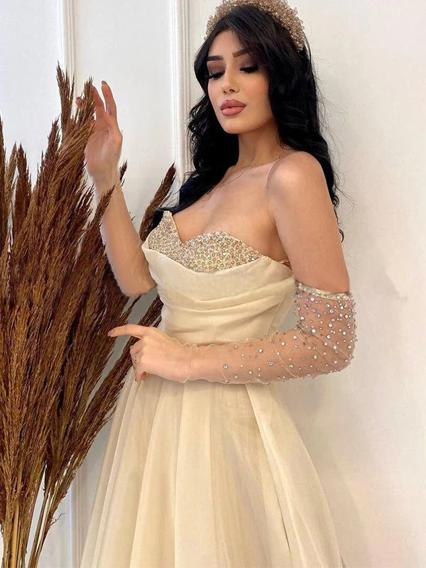 Sparkle Sexy Cream Strapless Sweetheart A-line Long Prom Dress – BL Dress