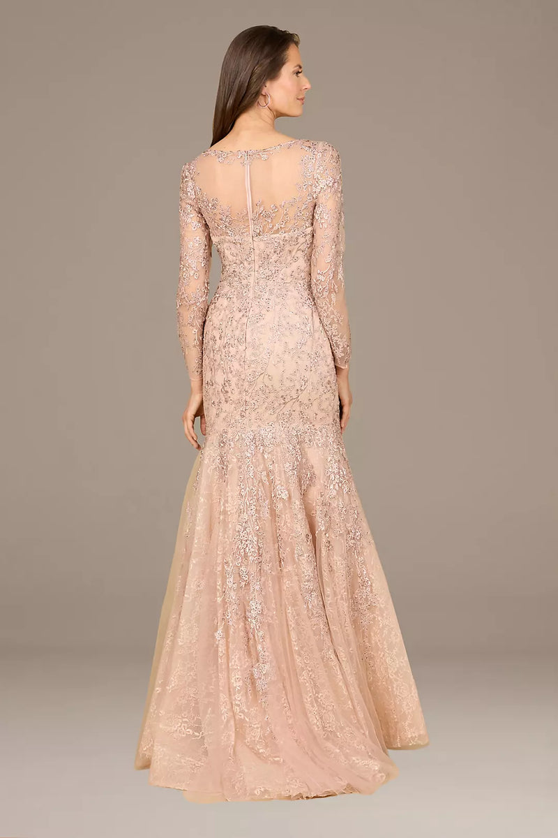 gigi formal crepe lace long sleeve mermaid dress Gigi Formal Crepe Lace Long Sleeve Mermaid Dress