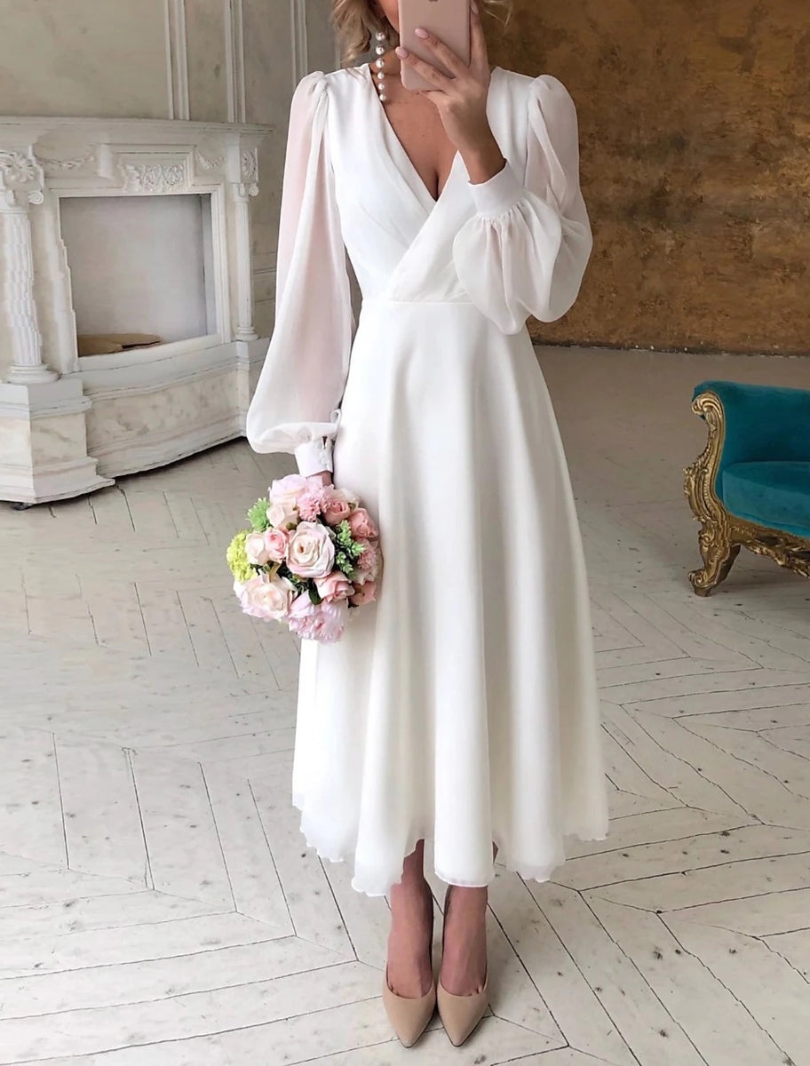 white bridal shower dress long sleeve Elegant Ruched Ivory Satin Slit Bridal Shower Dress