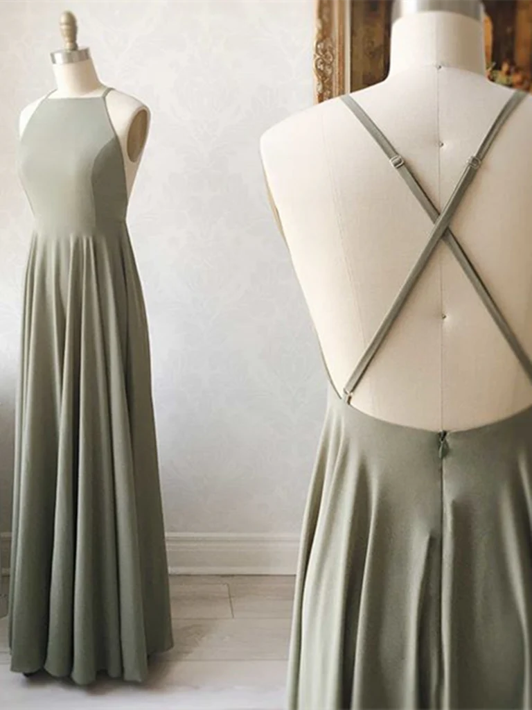 A Line Simple Backless Long Prom Dresses Formal Evening Graduation Dresses