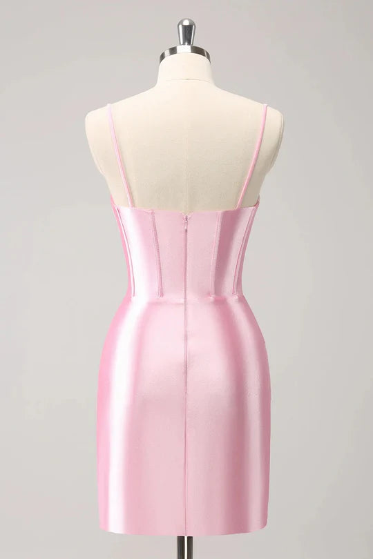 Sparkly Spaghetti Straps Tight Homecoming Dress with Beading