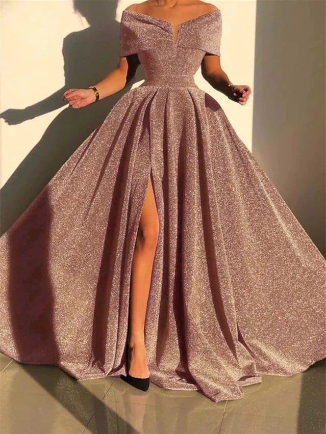 A-Line Off The Shoulder Court Train Evening Dresses