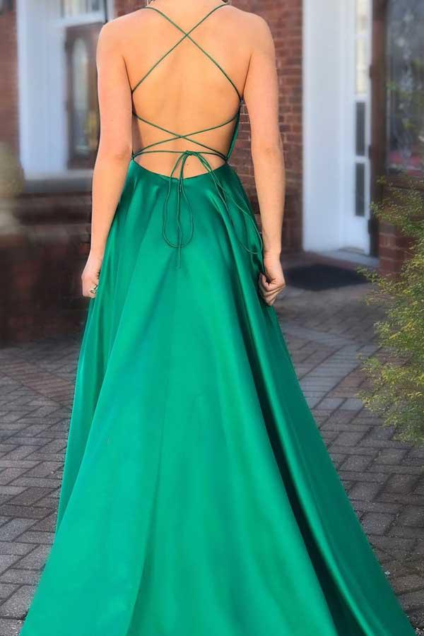 Spaghetti Straps Formal Dress Long Prom Dresses with Pocket