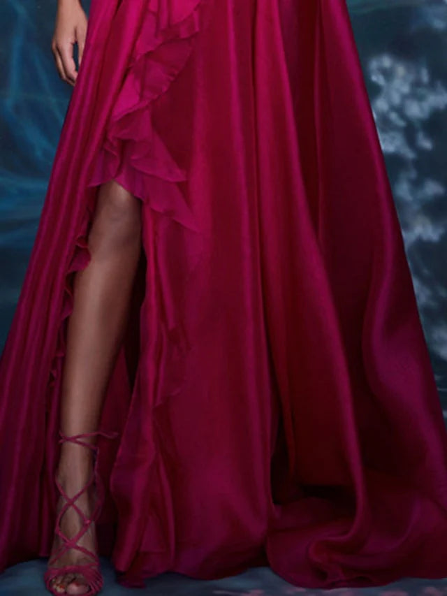 A Line V Neck Sleeveless Floor Length Long Evening Dresses