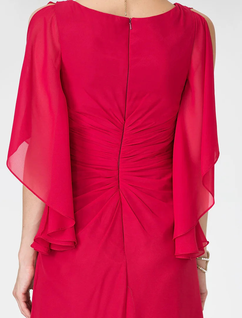 Sheath / Column Mother of the Bride Dress Furcal V Neck Floor Length Chiffon Half Sleeve No with Criss Cross Split Front