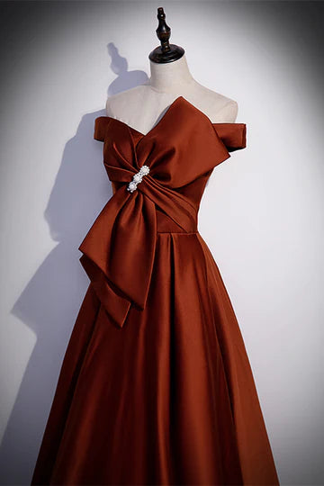 A-line Beaded Strapless Lace-Up Back Long Formal Dress with Bow