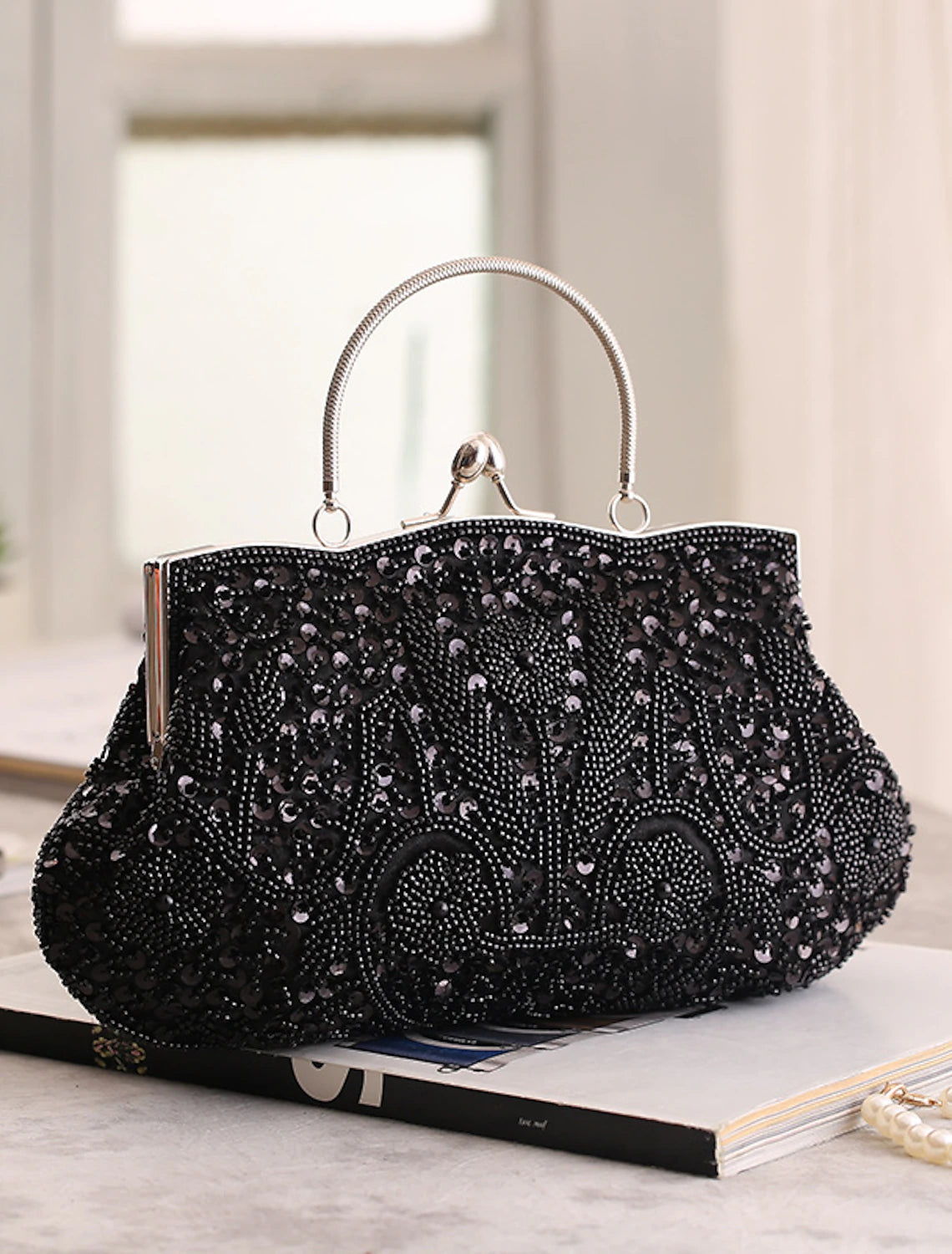 Women's Vintage Beaded Clutch Bag - Elegant Polyester for Evening & Wedding Parties