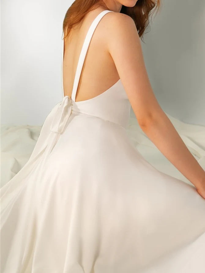 A-Line V Neck Floor-Length Wedding Dress