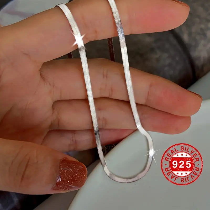 925 Sterling Silver Snake Bone Chain Necklace - Sleek & Timeless Elegant Jewelry with Premium Gift Box