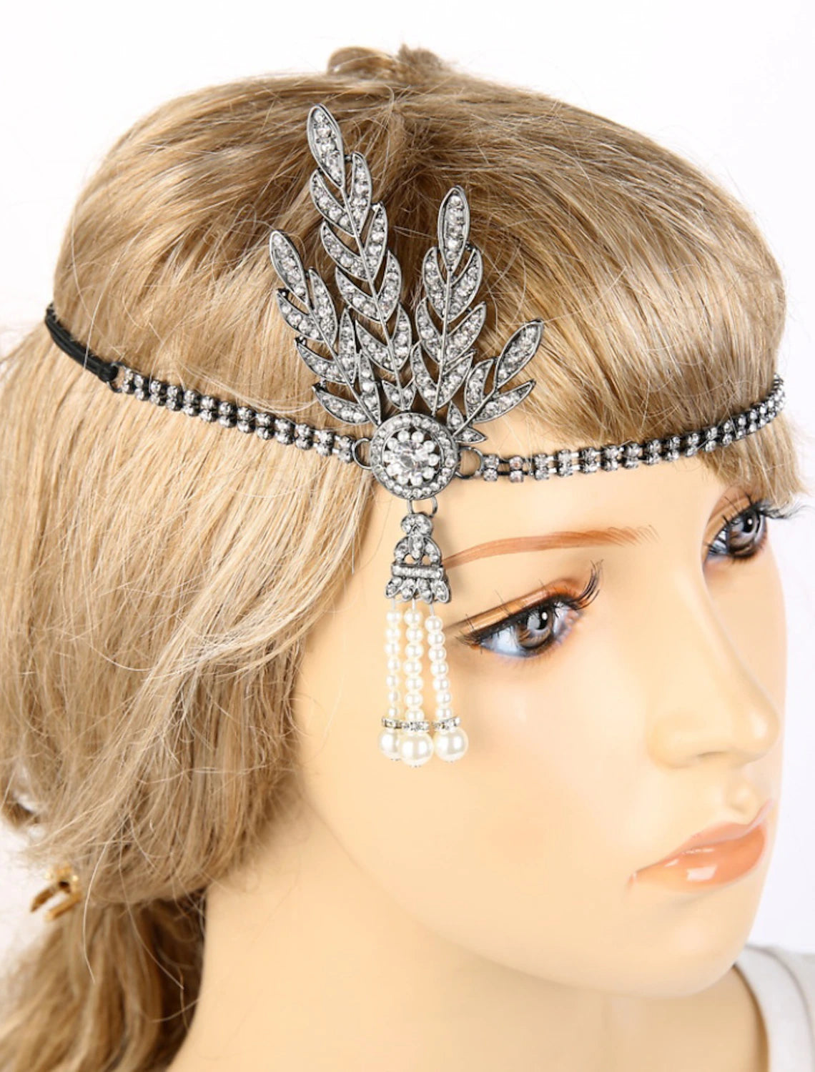 art deco 1920s Fall Wedding leaf bridal tiara pearl headpiece headband gold