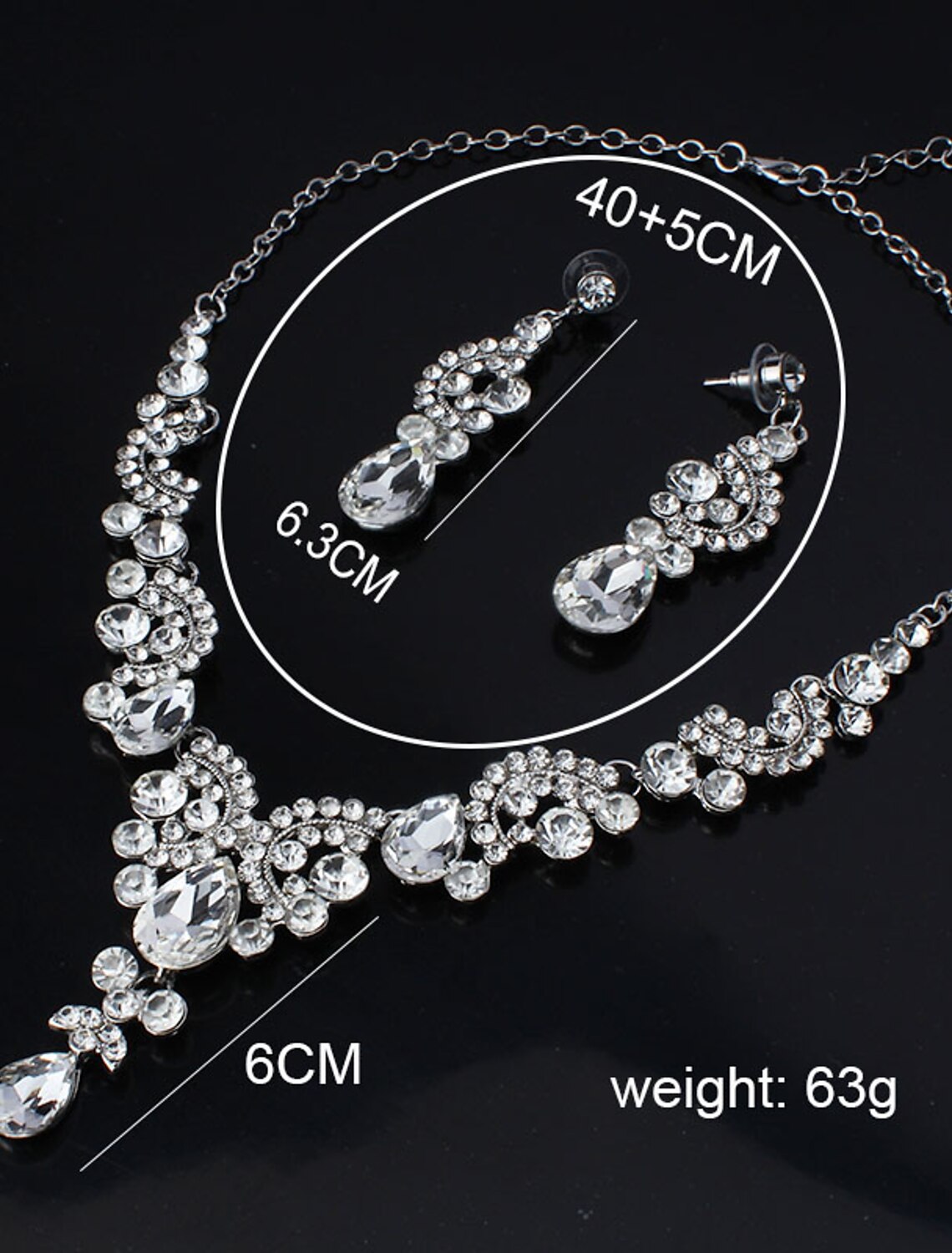 Hoop Earrings 1 set White Rhinestone Zinc 1 Necklace Earrings Women's Basic Elegant Classic Drop Pear Jewelry Set For Party Wedding Carnival / Bridal Jewelry Sets / Imitation Diamond