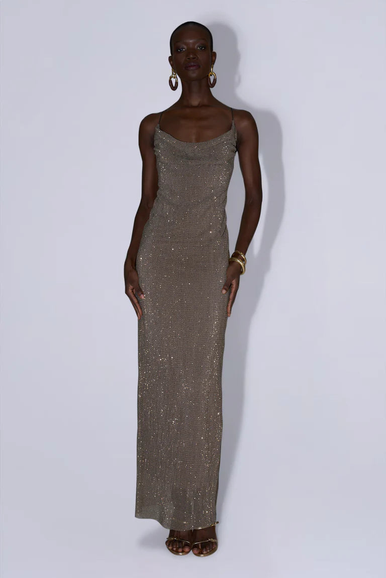 Elegant One Shoulder Cowl Neck Backless Sequin Maxi Prom Dress For Formal Evening Red Carpet