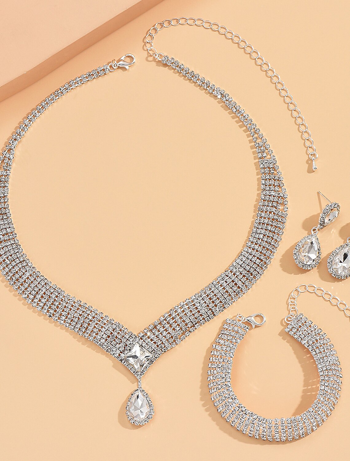 Bridal Jewelry Sets 1 set Imitation Diamond Alloy 1 Necklace 1 Bracelet Earrings Women's Simple Luxury Elegant Tennis Chain Jewelry Set For Wedding Gift