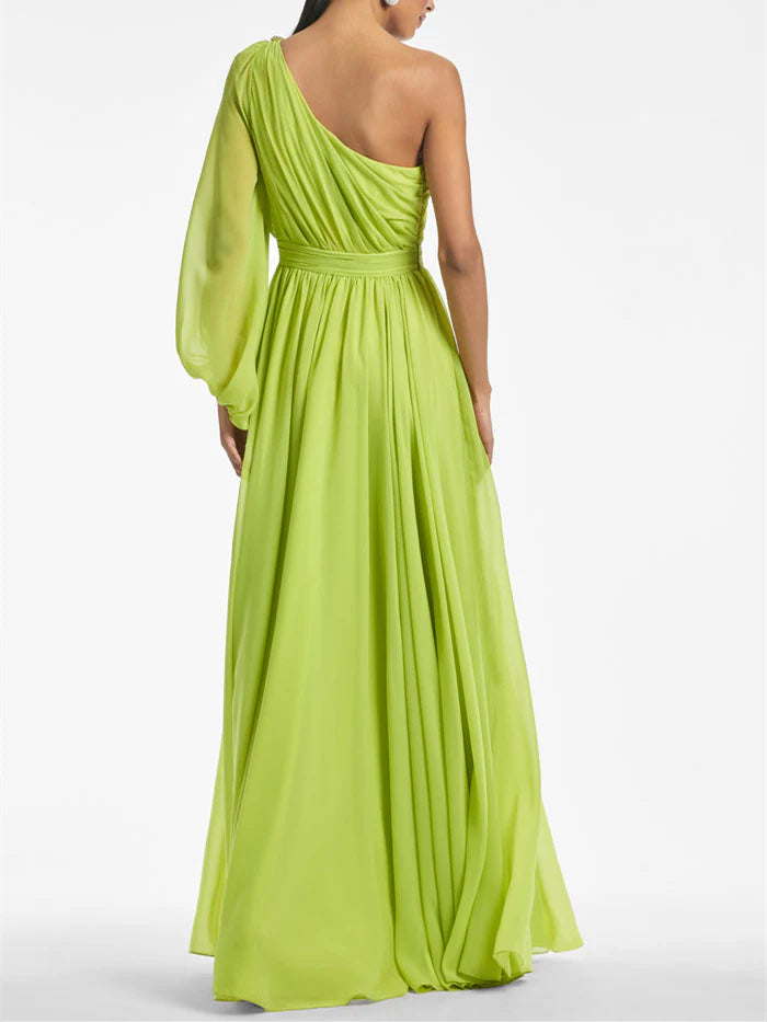 A Line One Shoulder Floor Length Evening Dress