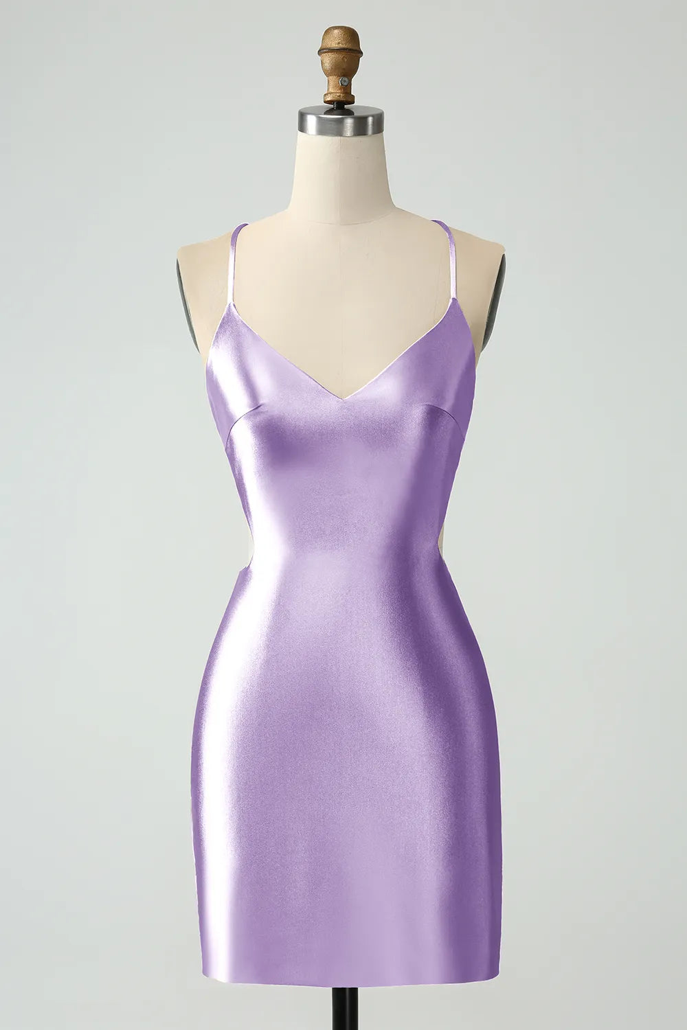 Satin-Homecoming-Kleid mit Spaghettiträgern und überkreuztem Rücken