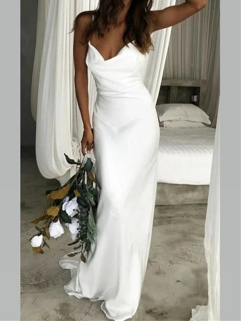 Mermaid Sheath Simple Scoop Neck Beach Wedding Dresses