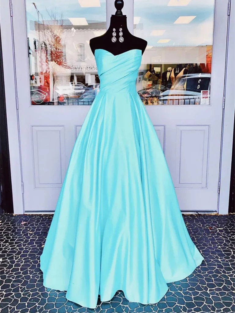 A Line Strapless Satin Long Prom Dresses Formal Evening Dresses
