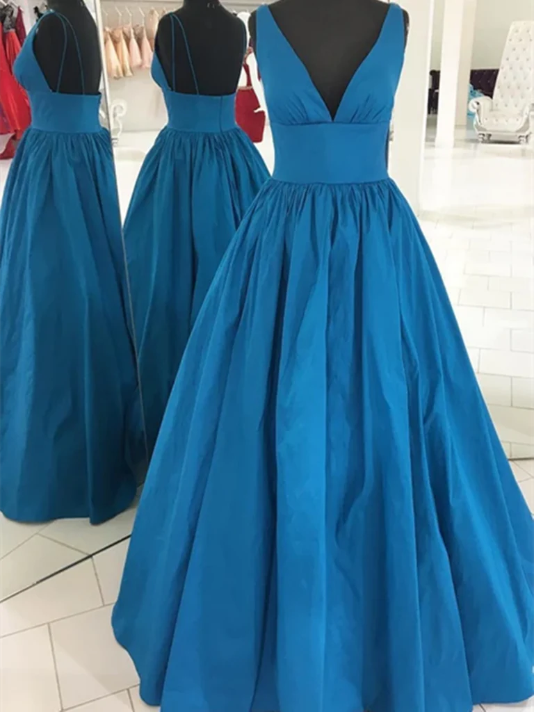 A Line V Neck Long Prom Dresses Graduation Formal Evening Dresses