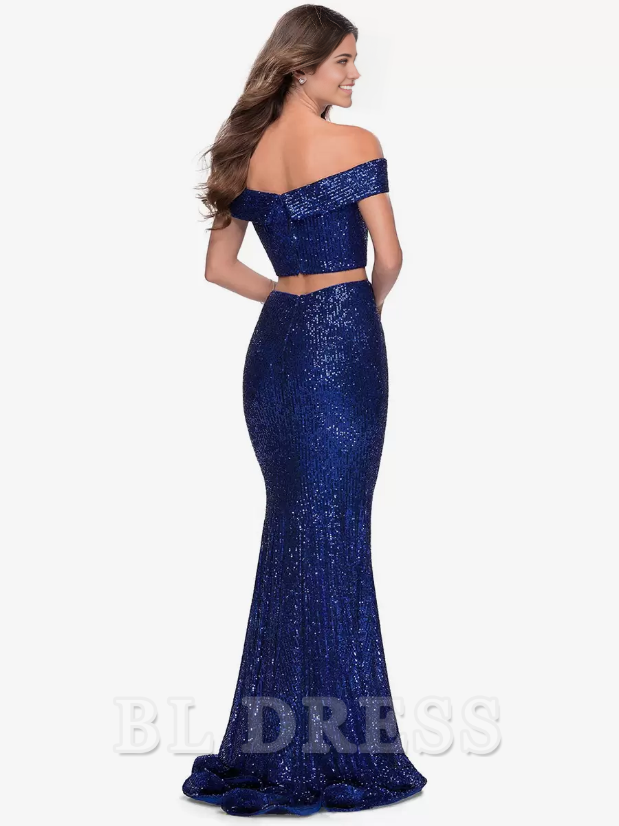 Mermaid Sequined Bateau Neck Sleeveless formal dresses Bridesmaid Dresses evening gown Prom Dress