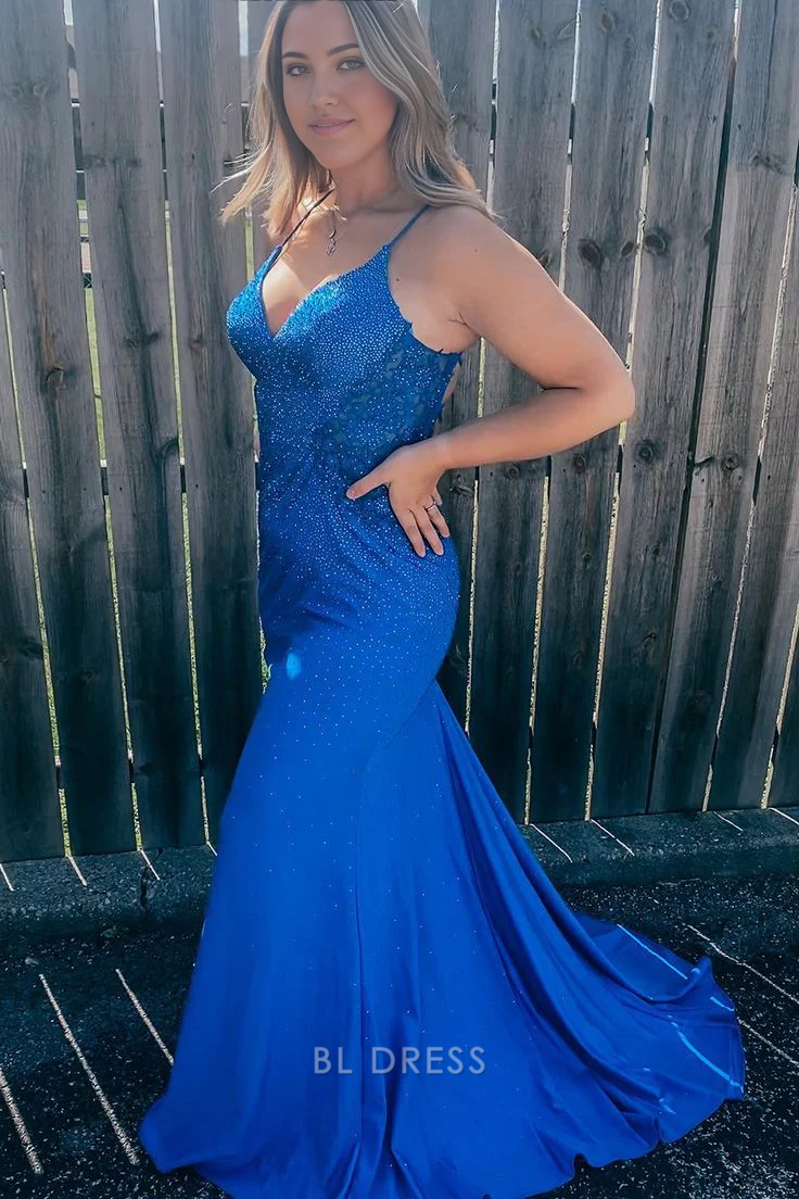 Mermaid Sparkly Royal Blue Long formal dresses Bridesmaid Dresses evening gown Prom Dress