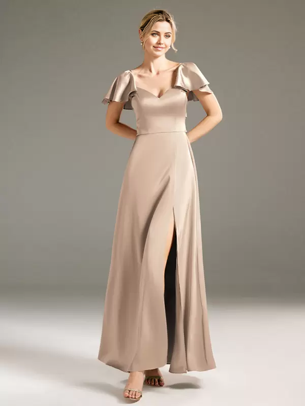 A-Line Floor-Length Backless Satin formal dresses Bridesmaid Dresses evening gown Prom Dress