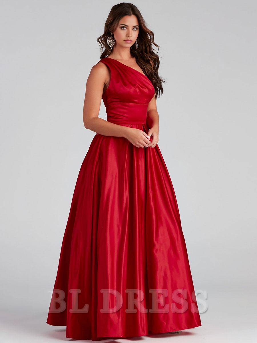 A-Line One-Shoulder Sleeveless formal dresses Bridesmaid Dresses evening gown Prom Dress