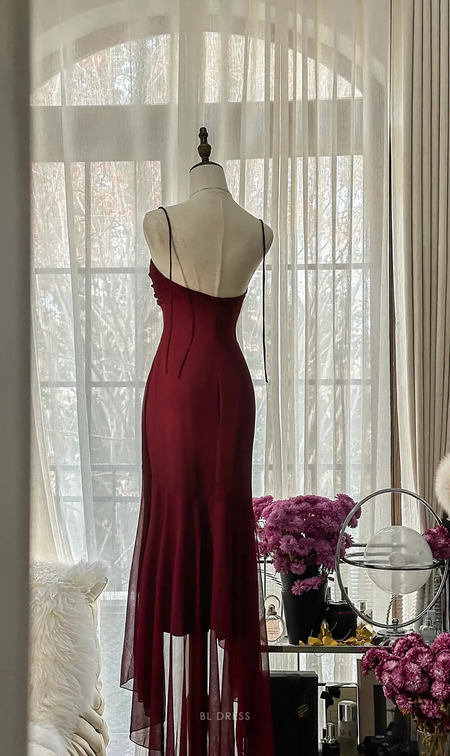 Mermaid Chiffon Burgundy formal dresses Bridesmaid Dresses evening gown Prom Dress