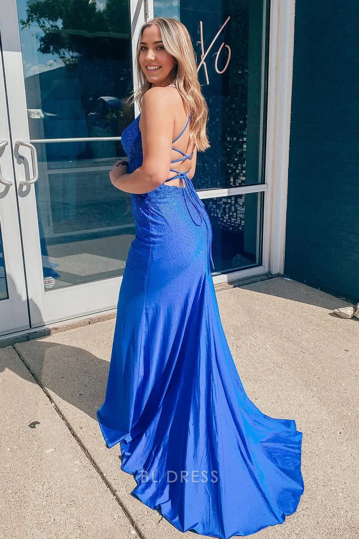 Mermaid Sparkly Royal Blue Long formal dresses Bridesmaid Dresses evening gown Prom Dress