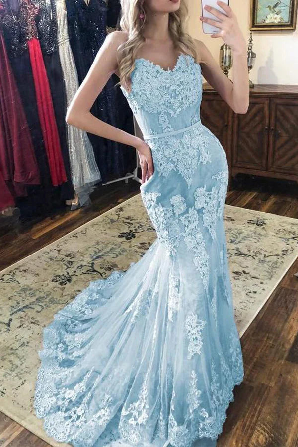 Mermaid V-neck Spaghetti Straps Gorgeous Lace Prom Dresses