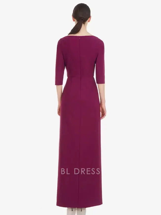 Sheath Half Sleeves Pleated Floor-Length Wedding Guest Dresses Mother of the Bride Dresse