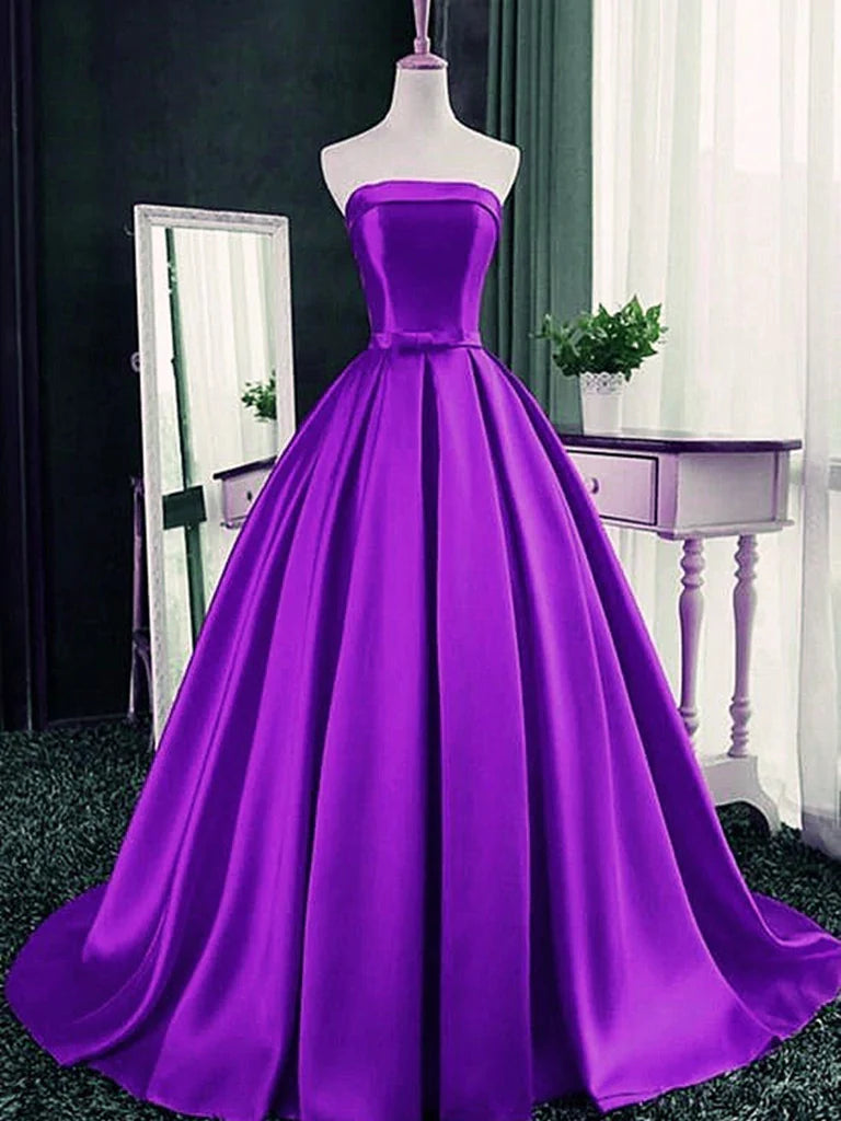 Strapless Long Satin Prom Dresses