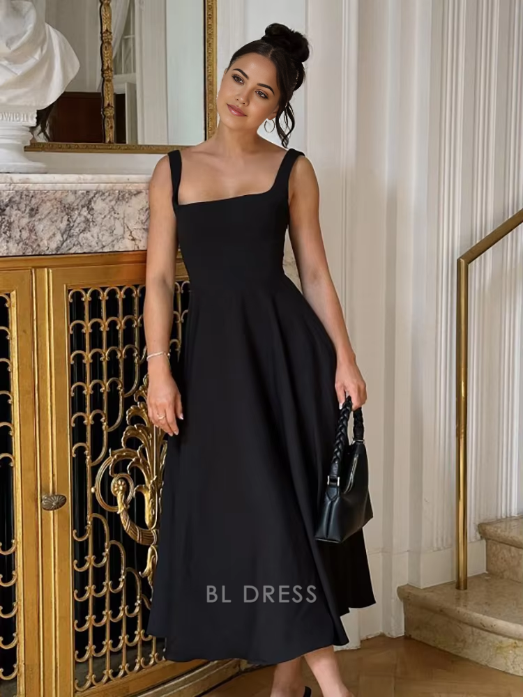 A Line Elegant Square Neck Ankle Length White formal dresses Bridesmaid Dresses evening gown Prom Dress