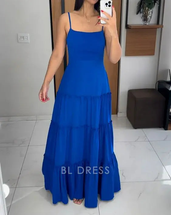 A-line Spaghetti Straps Royal Blue formal dresses Bridesmaid Dresses evening gown Prom Dress