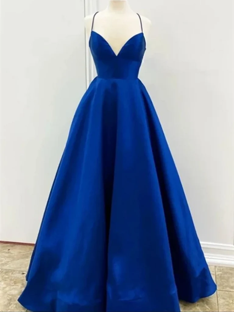 A Line V Neck Backless Prom Dresses Graduation Formal Evening Dresses