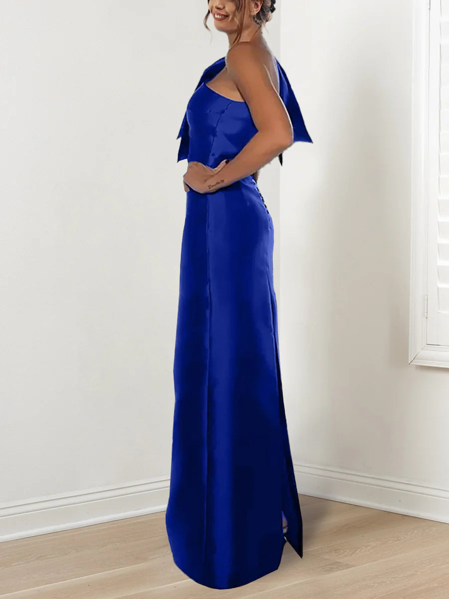 Etui-Linie Bodenlang One-Shoulder-Kleid für die Brautmutter