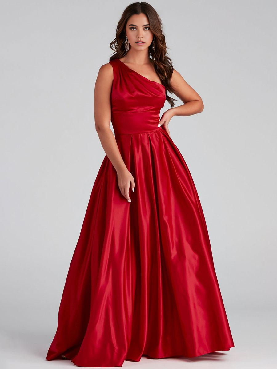 A-Line One-Shoulder Sleeveless formal dresses Bridesmaid Dresses evening gown Prom Dress