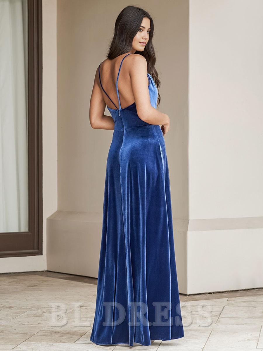 A-Line Spaghetti Straps Velvet Backless Floor-Length formal dresses Bridesmaid Dresses evening gown Prom Dress