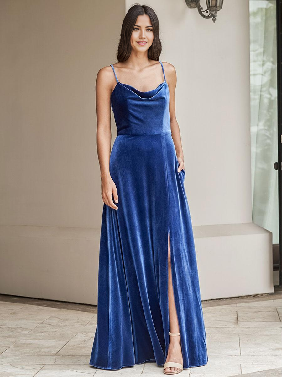 A-Line Spaghetti Straps Velvet Backless Floor-Length formal dresses Bridesmaid Dresses evening gown Prom Dress