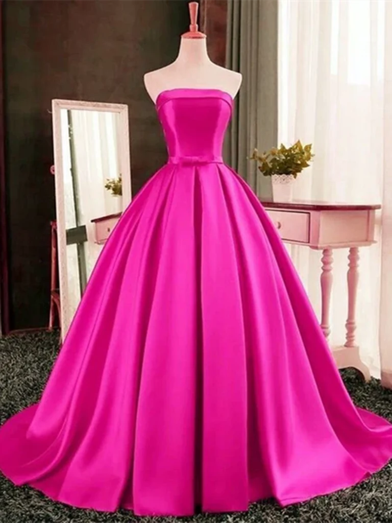 Sexy Strapless Satin Long Ball Gowns Prom Dresses Formal Evening Dresses