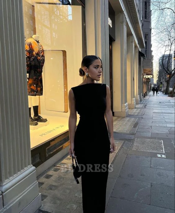 Sheath Simple Black Long formal dresses Bridesmaid Dresses evening gown Prom Dress