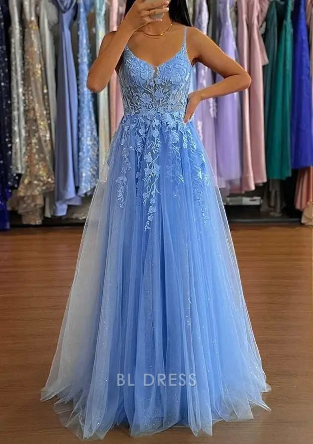 A line V-Neck Spaghetti Straps Blue formal dresses Bridesmaid Dresses evening gown Prom Dress