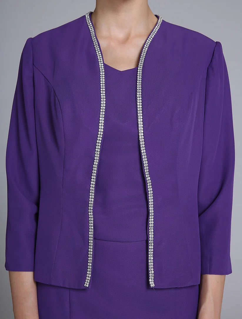 Mermaid / Trumpet Mother of the Bride Dress V Neck Knee Length Chiffon 3/4 Length Sleeve No with Beading