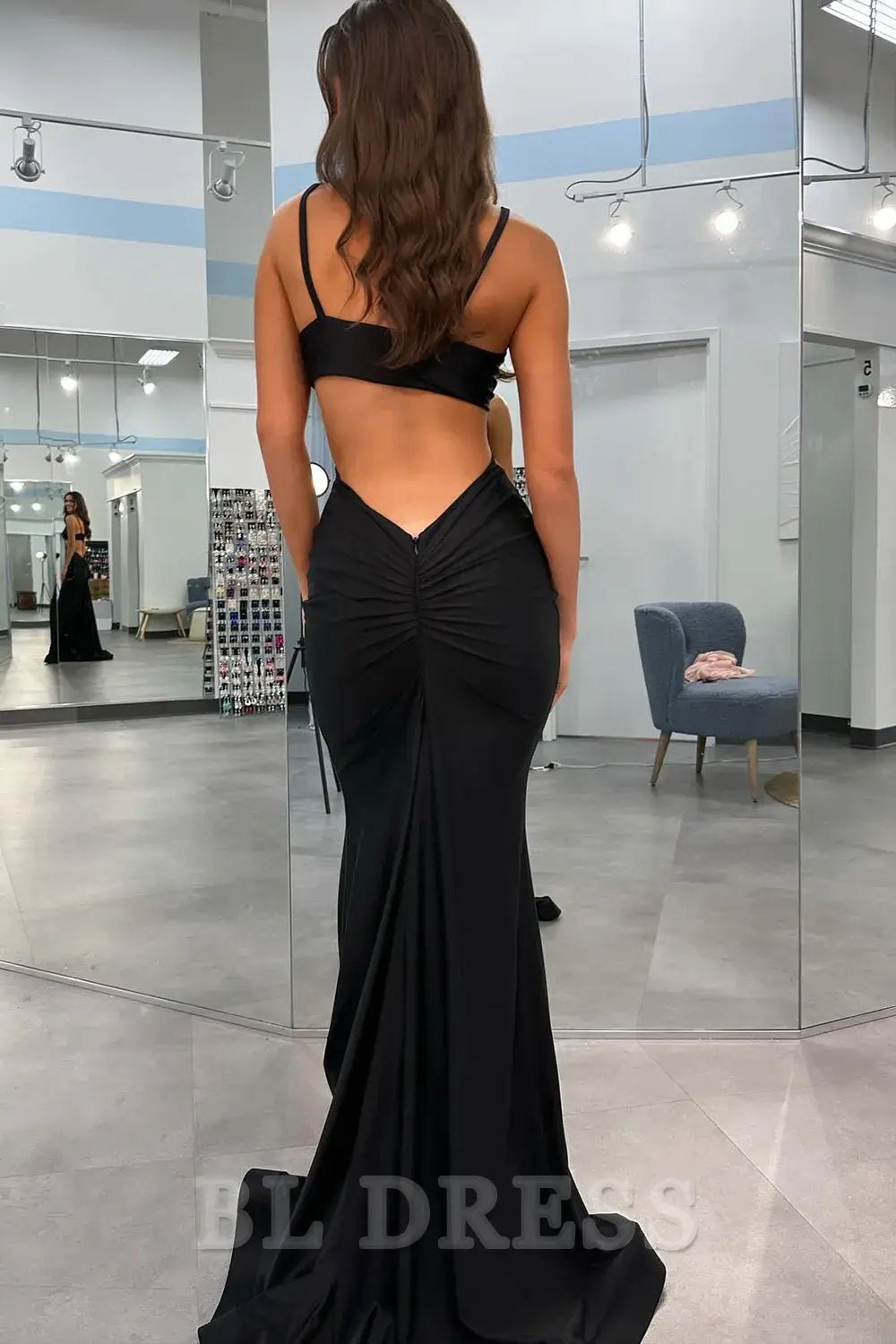 Mermaid Spaghetti Straps Cutout Waist Sexy Red Satin Long formal dresses evening gown Prom Dress