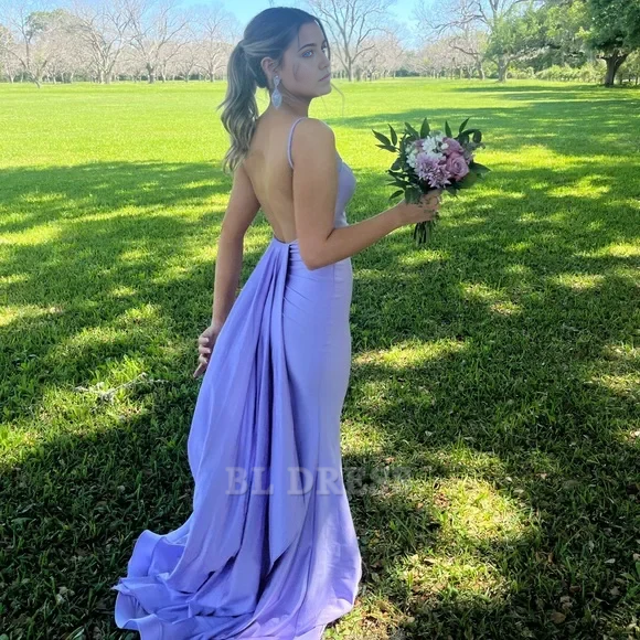 Mermaid V-Neck Backless Lavender Satin Long formal dresses Bridesmaid Dresses evening gown Prom Dress