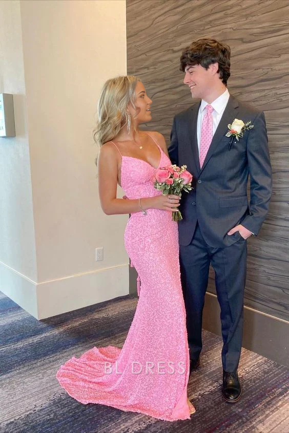 Mermaid Elegant V-Neck Pink formal dresses Bridesmaid Dresses evening gown Prom Dress With Slit