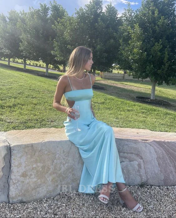 Sheath Spaghetti Straps Light Blue formal dresses Bridesmaid Dresses evening gown Prom Dress