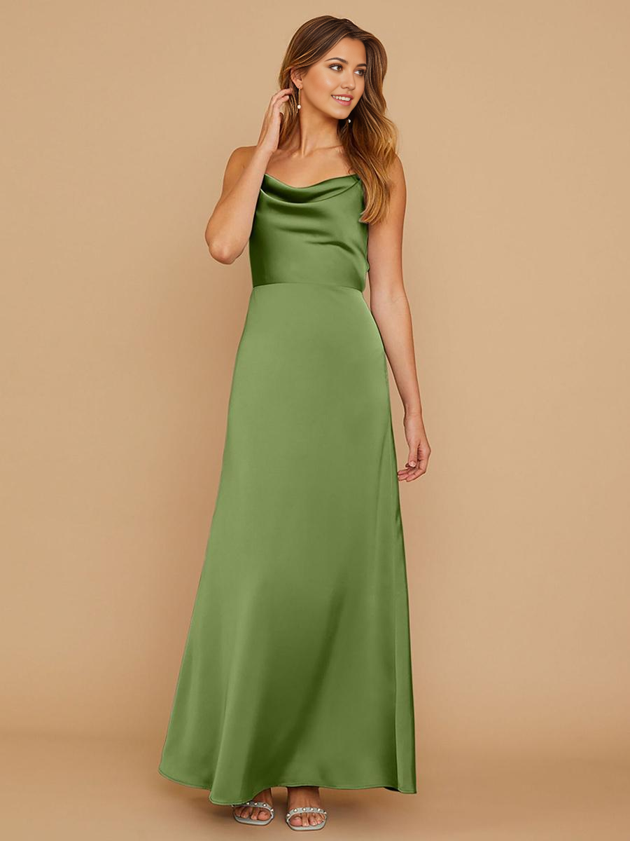 Sheath Spaghetti Straps Floor-Length Zipper Satin formal dresses Bridesmaid Dresses evening gown Prom Dress