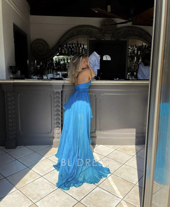 A-line Strapless Spring Blue formal dresses Bridesmaid Dresses evening gown Prom Dress