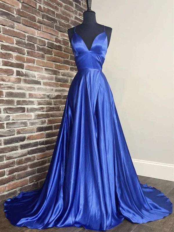 A Line V Neck Long Prom Dresses